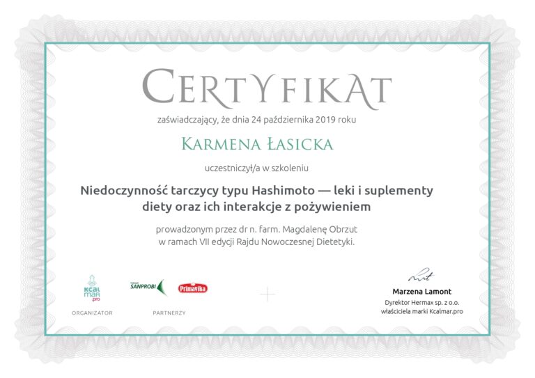 Certyfikat Karmena Łasicka Hashimoto